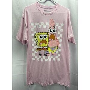 Nickelodeon Spongebob And Patrick Pink Short Sleeve T Shirt Sz Large